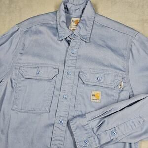 Carhartt FR Work Shirt Mens Small Twill Blue Flame Resistant FRS003 2112 Utility